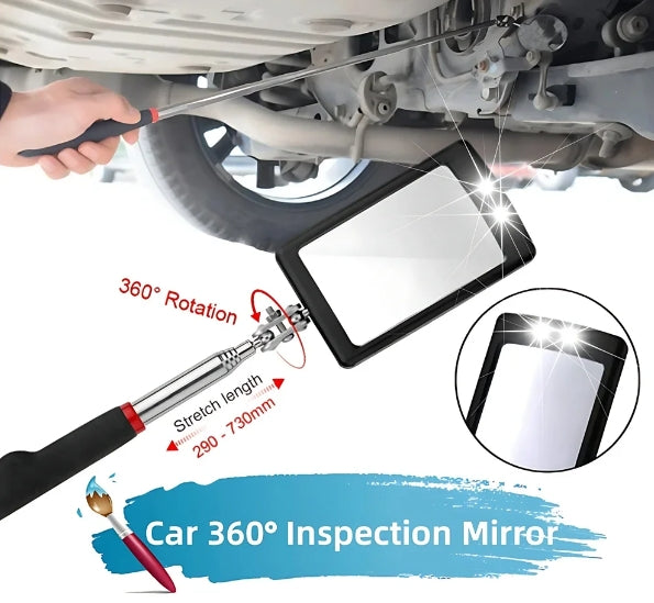 360° Inspection Mirror LED Light Telescoping Mirrors Extend Mechanic Tools Inspection Mirror Telescopic Handle Repairing Tools