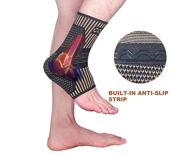 Copper Ankle Brace Infused Compression Sleeve Support for Plantar Fasciitis, Sprained Ankle, Pain Relief, Running