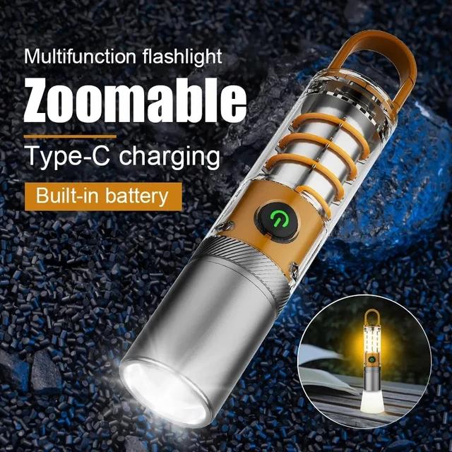 100000 Lumens P70/CT10 White Laser Zoomable Torch Campsite Lamp with Breathing Atmosphere Light Rechargeable Portable Work Lamp for Camping Waterproof