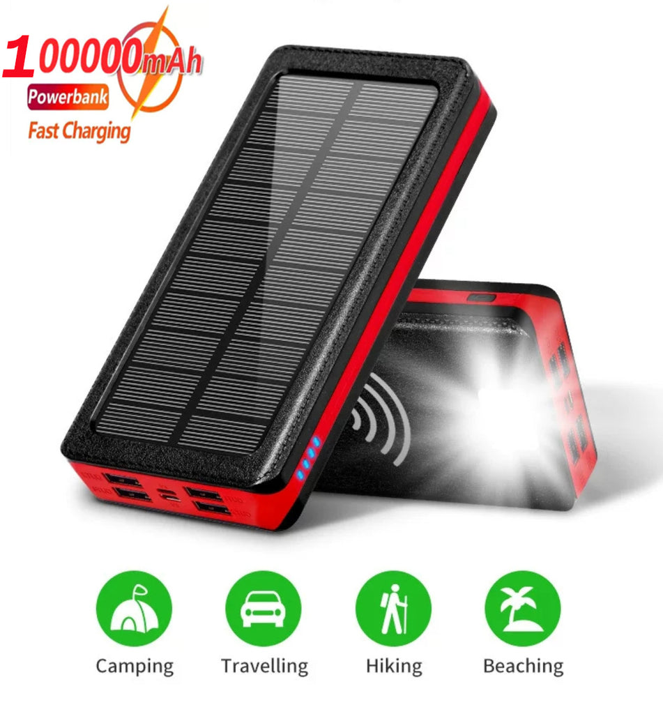 Newest 100000mAh 300000mAh Solar Power Bank Wireless Charging Portable Charger Large Capacity LED 4USB Outdoor Travel External Battery
