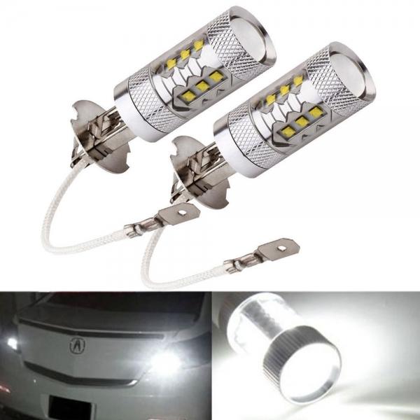 2pcs H3 80W Super Bright LED White Fog Tail Turn DRL Head Car Light Lamp Bulbs Silver