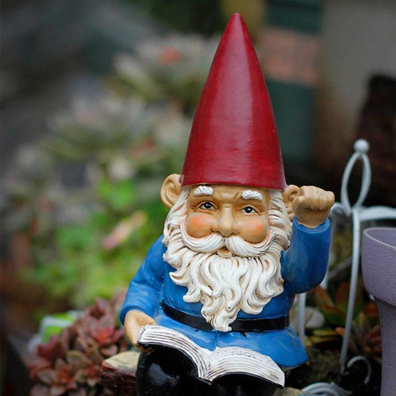 Resin Miniature Gnome Elf Book Beckoning Dwarf Sculpture Garden Decoration Outdoor Courtyard Ornaments