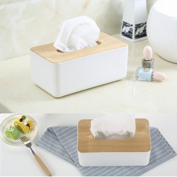 Creative Desktop Tissue Box Wooden Cover Rectangular White