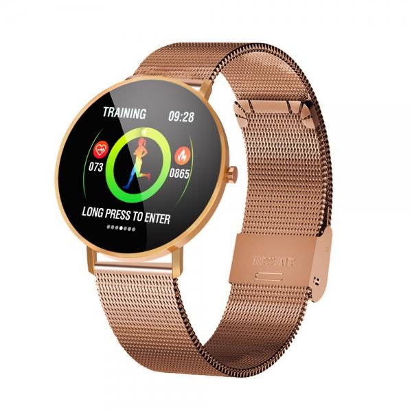 F25 Full Touch Screen Waterproof Heart Rate Blood Pressure Monitoring Health Reminder GPS Trajectory Fitness Tracker Smart Sports Bracelet Steel Band for IOS 9.0 Android 4.4 & above - Gold