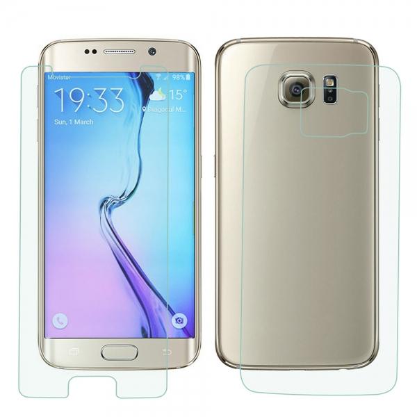 Protective Tempered Glass Screen + Back Protector Set for Samsung Galaxy S6 Edge Transparent