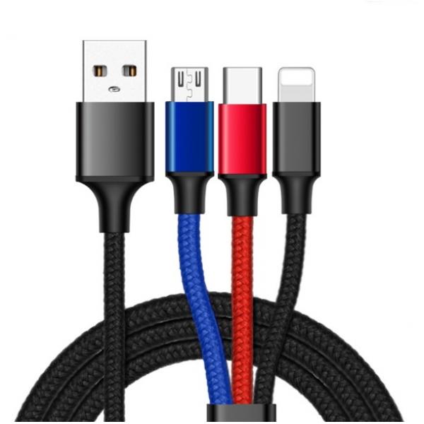 4PCS 3 in 1 Multi Charging Cable Premium Nylon Braided Type C/Micro USB/Lightning Fast Charging Cord Connector Compatible for iPhone Samsung Cell Phone Smartphone