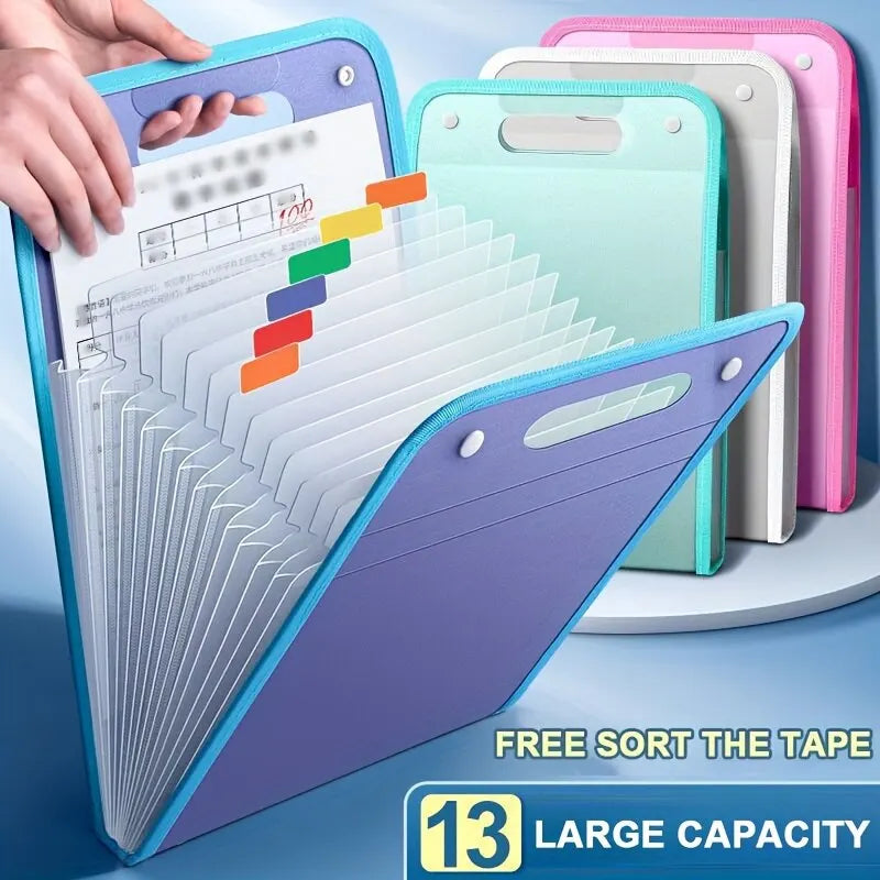 13 Pocket File Folders Portable A4 Letter Size Macaron Color Accordian Document Organizer for Classroom Office Home Storage