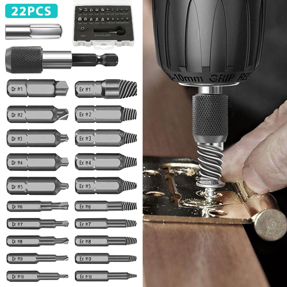 22pcs Damaged Screw Extractor Drill Bits Set Extractor Screwdriver Remover Disassemble Screw Bolt Stud Slip Teeth Damaged Remove