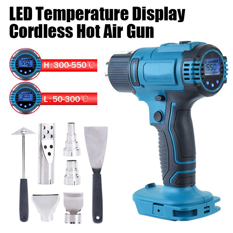 2500W 50-550℃ Cordless Heat Gun Wind Speed 6 Gear LED Temperature Display Industrial Home Hot Air Gun For Makita 18V Battery