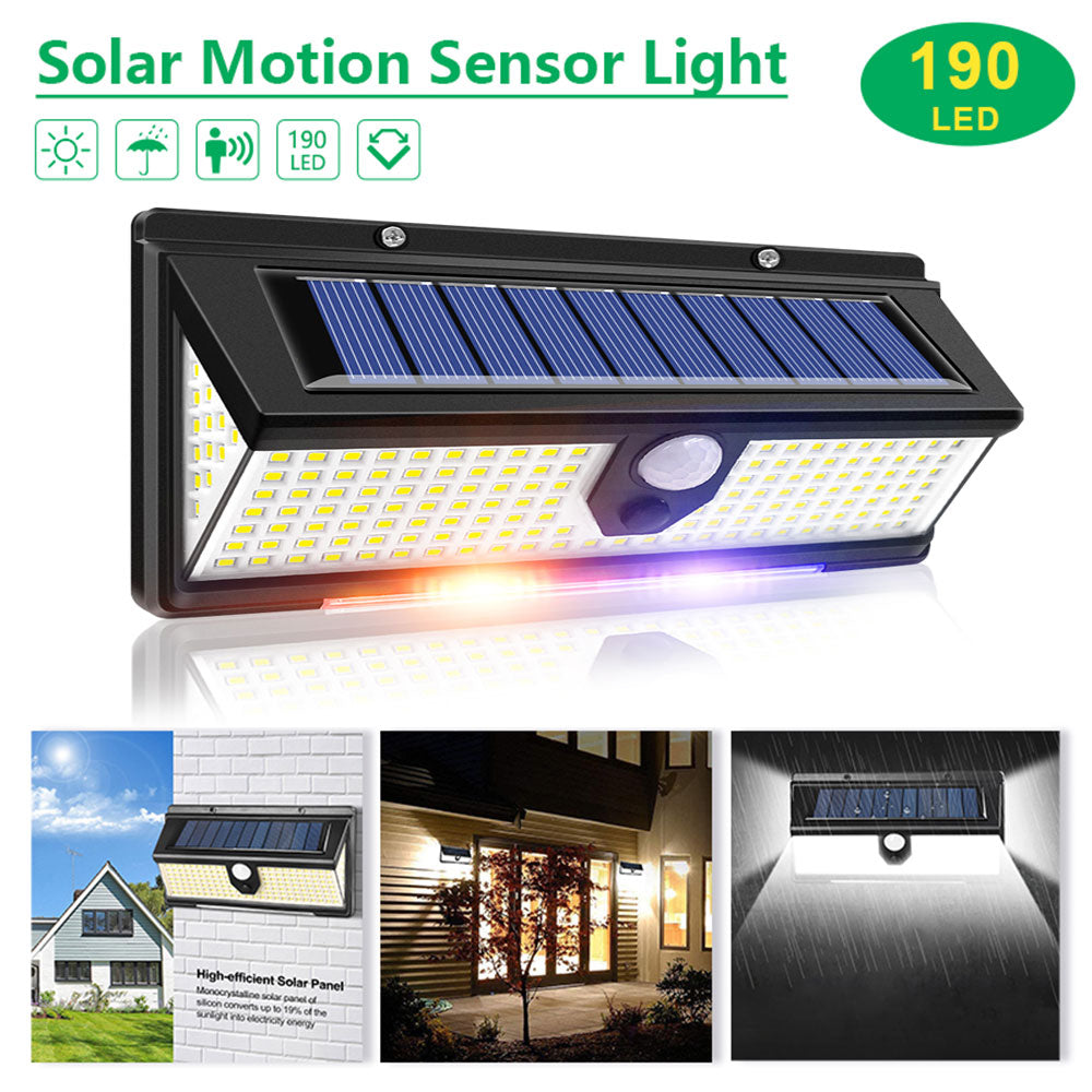 Solar 190LED Lights 4 Working Mode Motion Sensor Wall Lamps Yard Garden External Lighting LED Outdoor IP65 Waterproof With Red and Blue lights