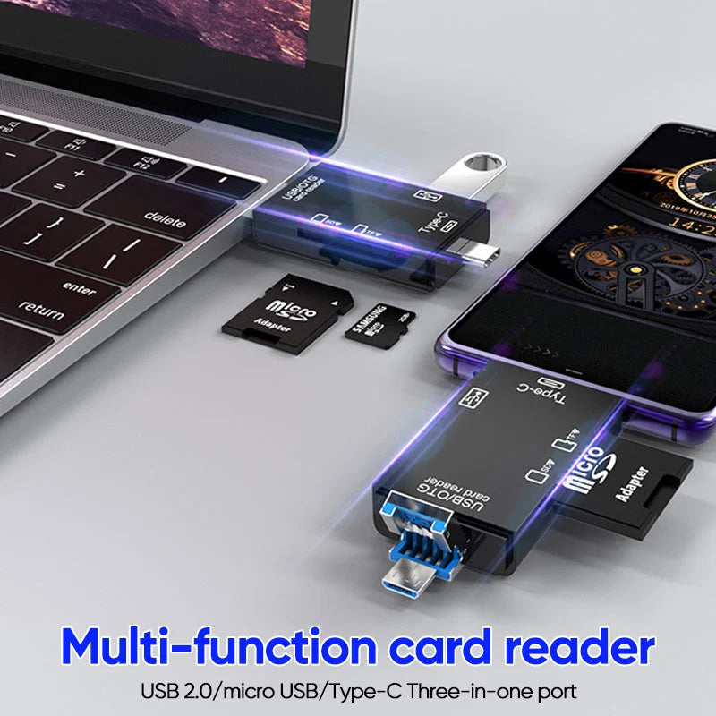 6-in-1 Multifunction Card Reader OTG Type-c Mirco USB TF/SD Card