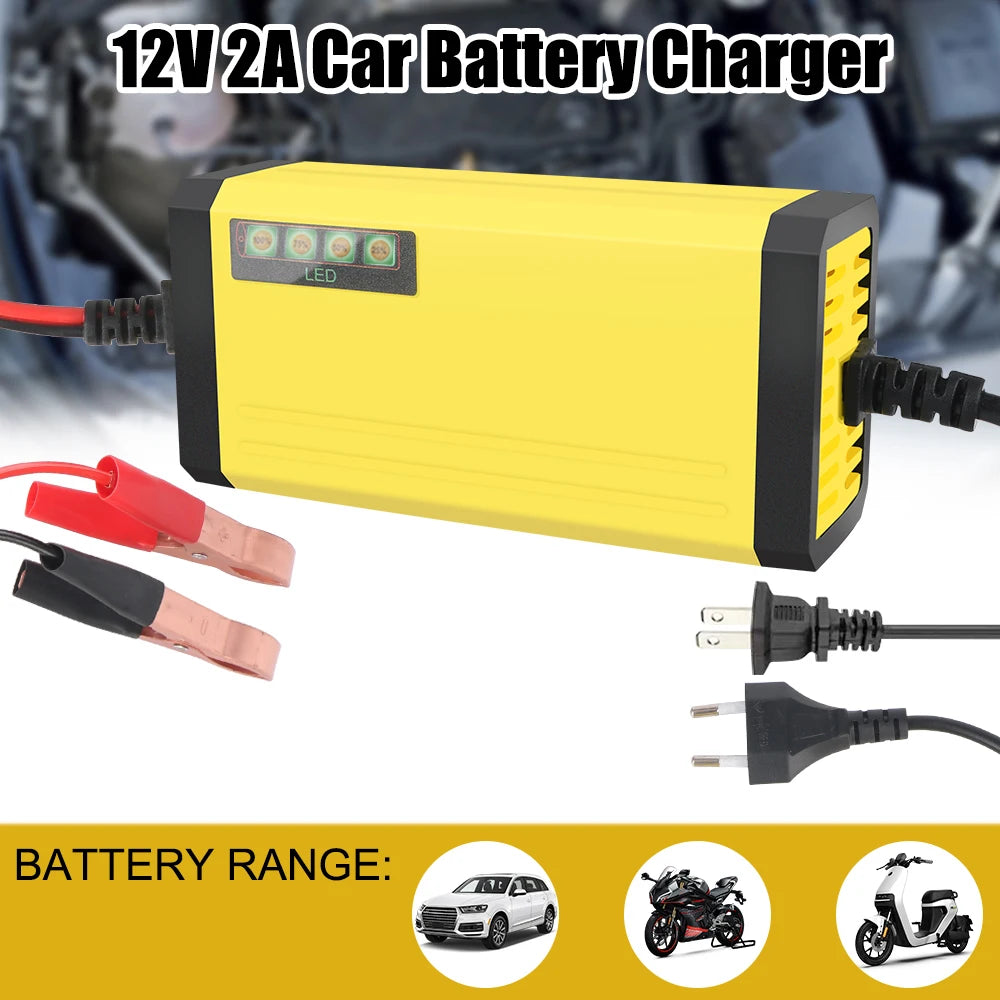 12V 2A Car Battery Charger Power Puls Repair for Wet Dry Lead Acid Battery with LED Display Moto Truck Battery Charger