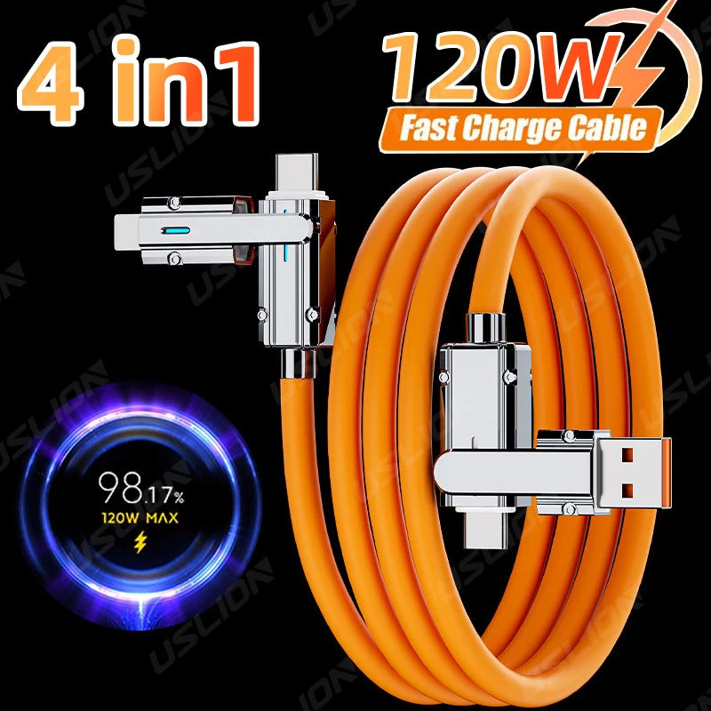 4-in-1 Multi 120W Zinc Alloy Fast Charging Cable, Support USB-A to Lightning, USB-A to Type-C, Type-C to Type-C, Type-C to Lightning