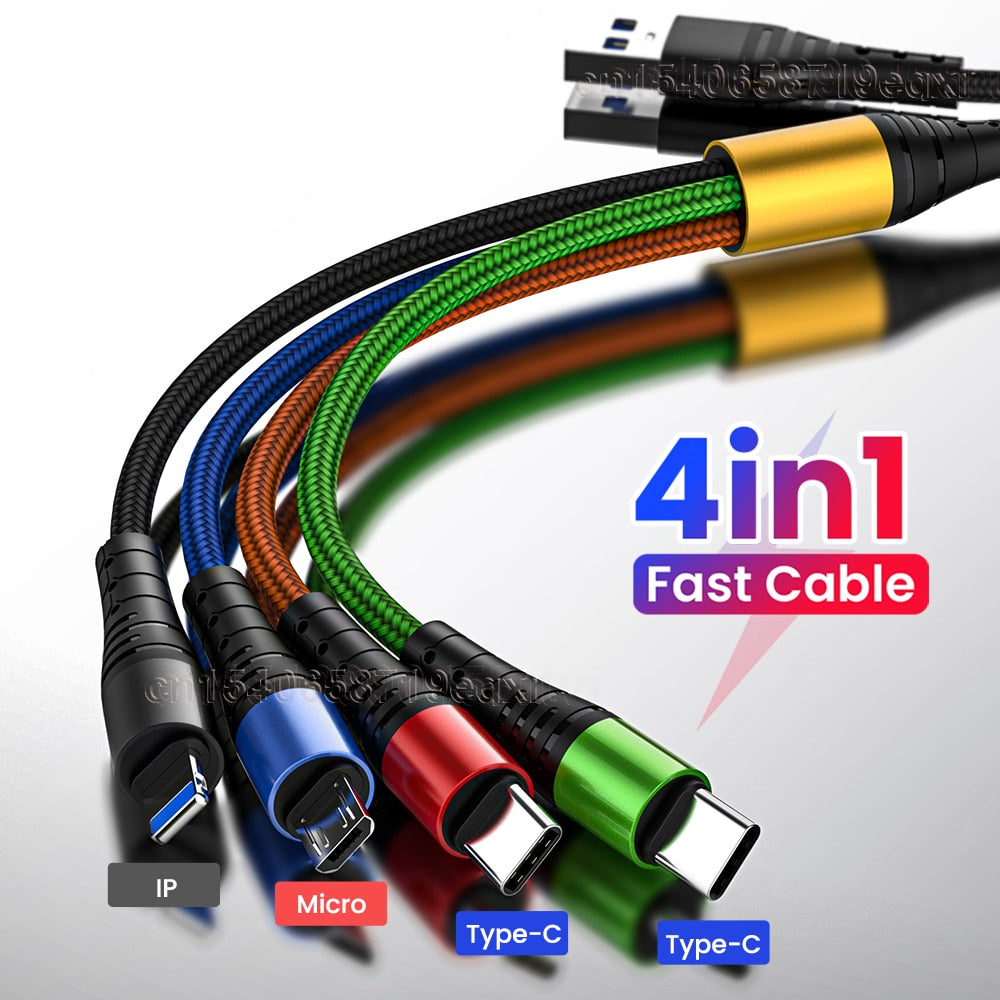 1.2Meters Fast Charging 4 in 1 USB Type-C iPhone Cable Micro USB Charging Cable Micro USB Cable