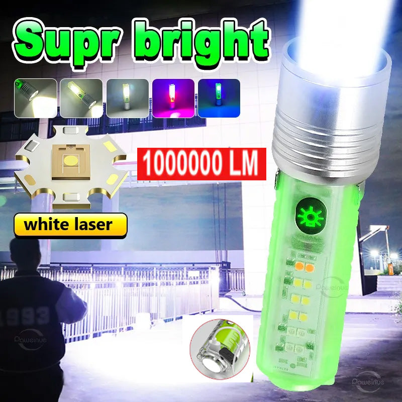 100000 lumens White Laser LED Flashlight Red Blue Flash Light Fluorescent 520A Quick Charge Battery Mini Zoom Flashlight With Magnet