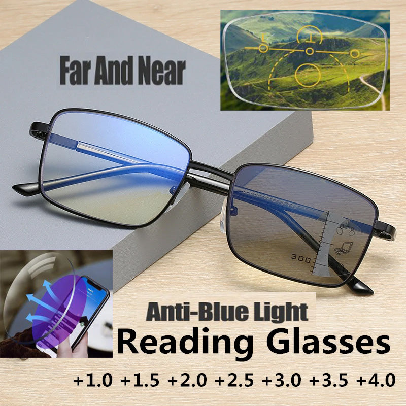 Color Changing Automatic Zoom Reading Glasses Progressive Multifocal Presbyopia EyeGlasses +1.0-+4.0 Anti Blue Light Eyewear