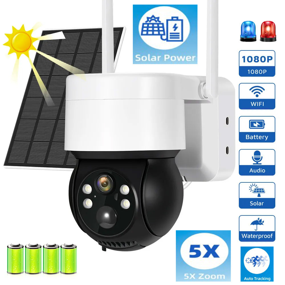 Solar 1080P WiFi Camera Outdoor Night Vision PTZ IP Camera With Solar Panel Recharge Battery CCTV Video Surveillance Cameras