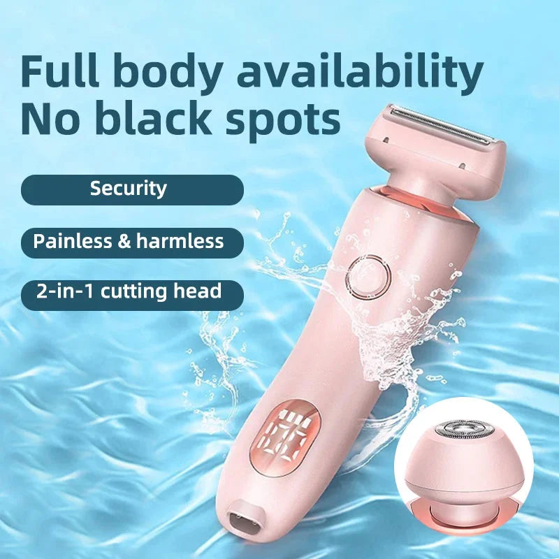 Full Body Electric Hair Remover with 2pcs Hair Remover Head Washable Painless Hair Removal Battery LCD Display