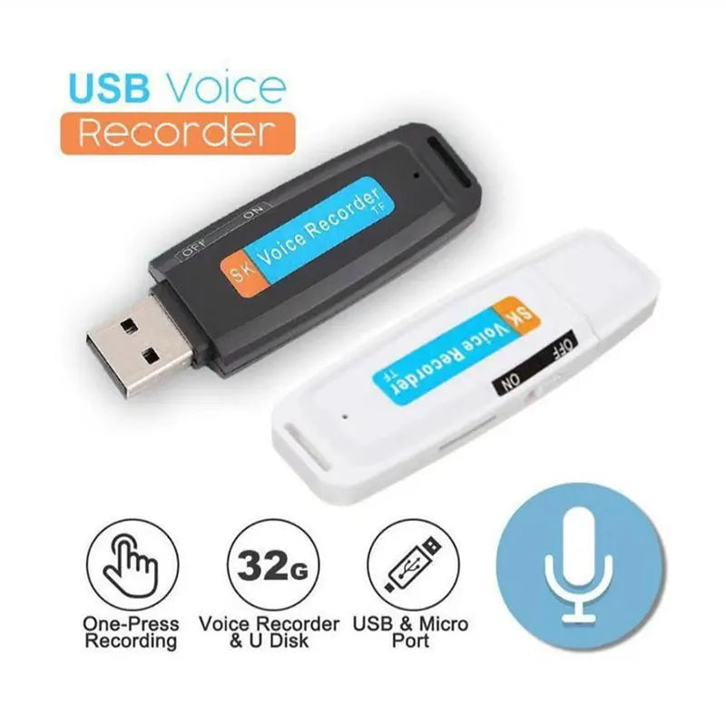 32GB Professional U-Disk Digital Audio Recorder A Key Recording TF Flash Card USB Voice Recorder Pen Mini Dictaphone