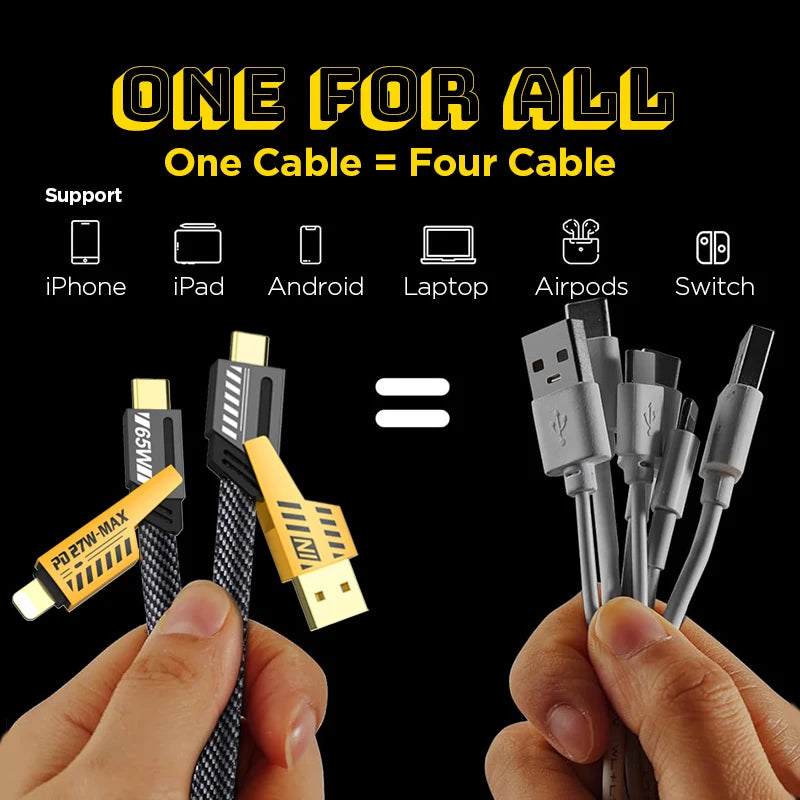 4-in-1 Multi 65W Fast Charging Cable, Support USB-A to Lightning, USB-A to Type-C, Type-C to Type-C, Type-C to Lightning