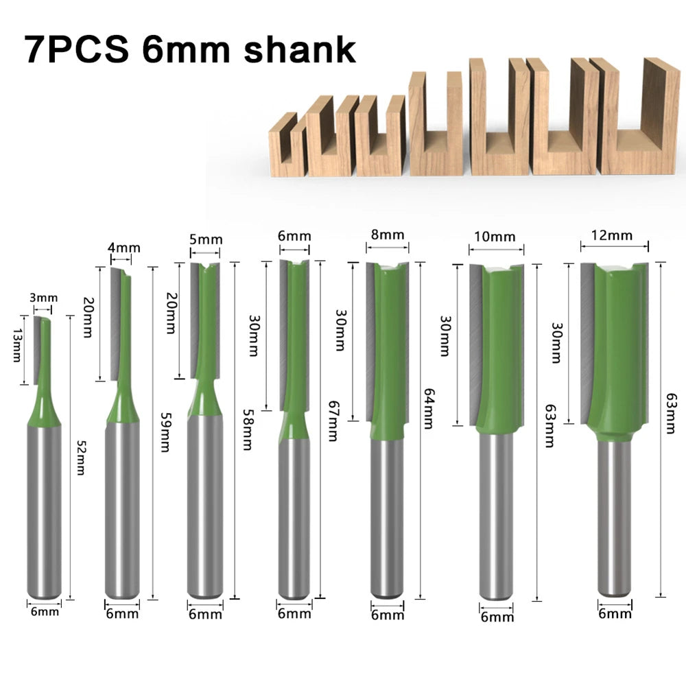 7PCS 6MM Shank Single Double Flute Straight Bit Milling Cutter For Wood Tungsten Carbide Router Bit Woodworking Milling Cutter