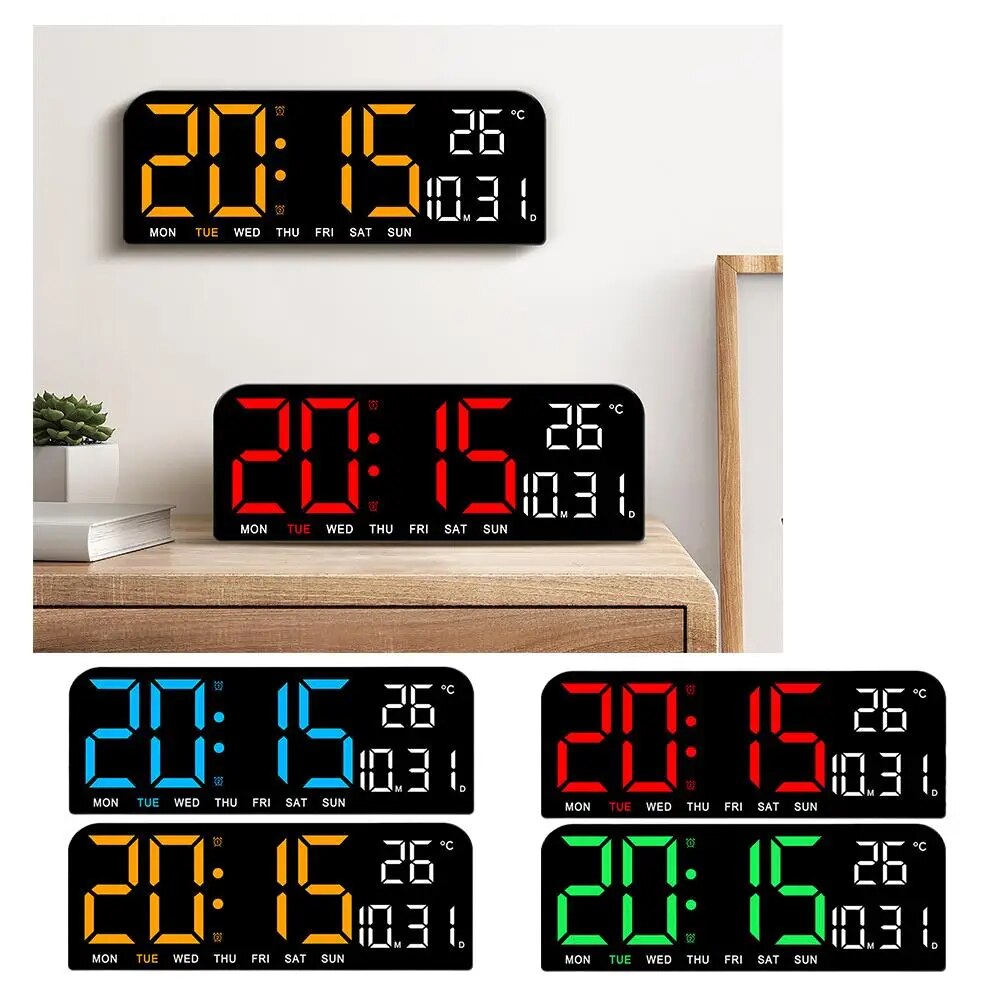 Large Digital LED Wall Clock Temperature and Date Week Display Night Mode Table Alarm Clock 12/24H Electronic LED Clock Timing Func