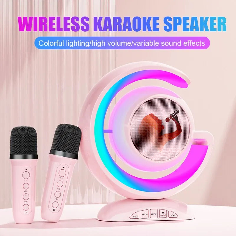 Microphone Karaoke Machine Portable Bluetooth 5.3 Speaker System with 2 Wireless Mic Home Family Singing