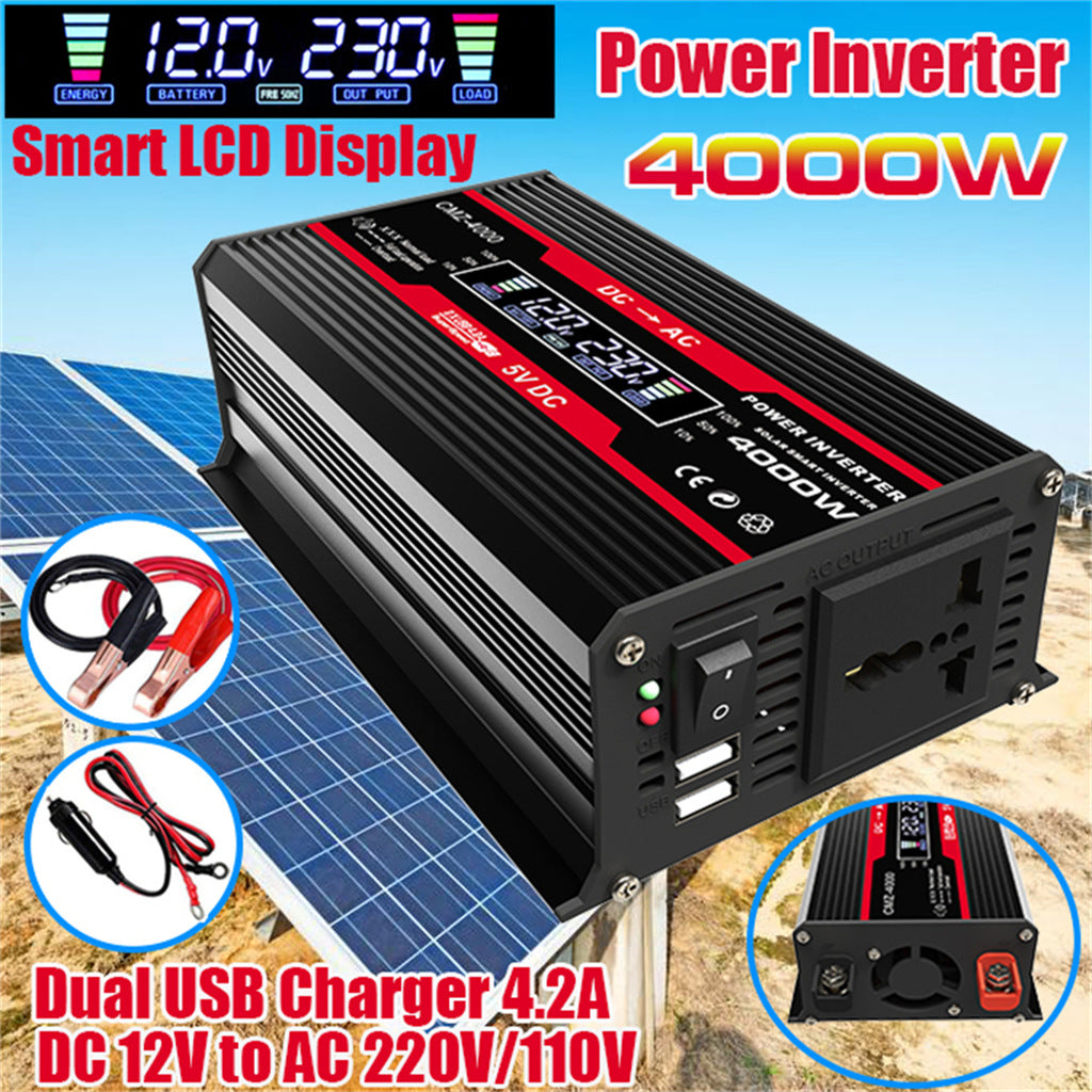 4000W Power Inverter Solar Power Inverters 4000W Modified Sine Wave USB Car Inverter DC 12V 220V 110V LCD Display Transformer Voltage Converter