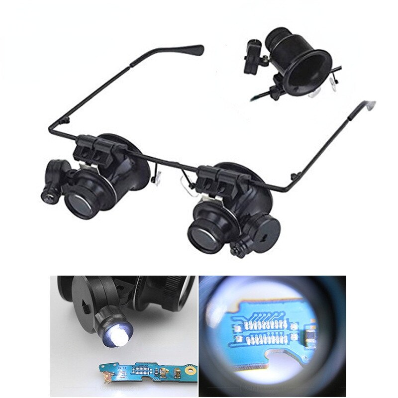 20X Magnification Glasses Type Magnifier with White LED Light