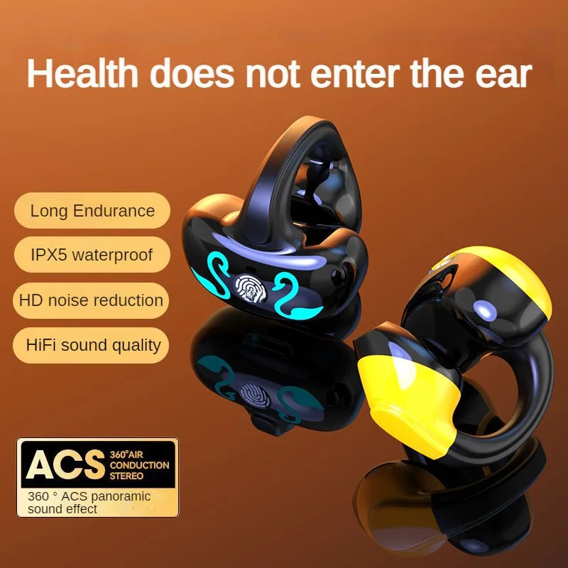 Non-in-ear Air Conduction Ear Clips Sports Headphones Wireless Bluetooth 5.3 Fingerprint-touch Breathing Light Headset