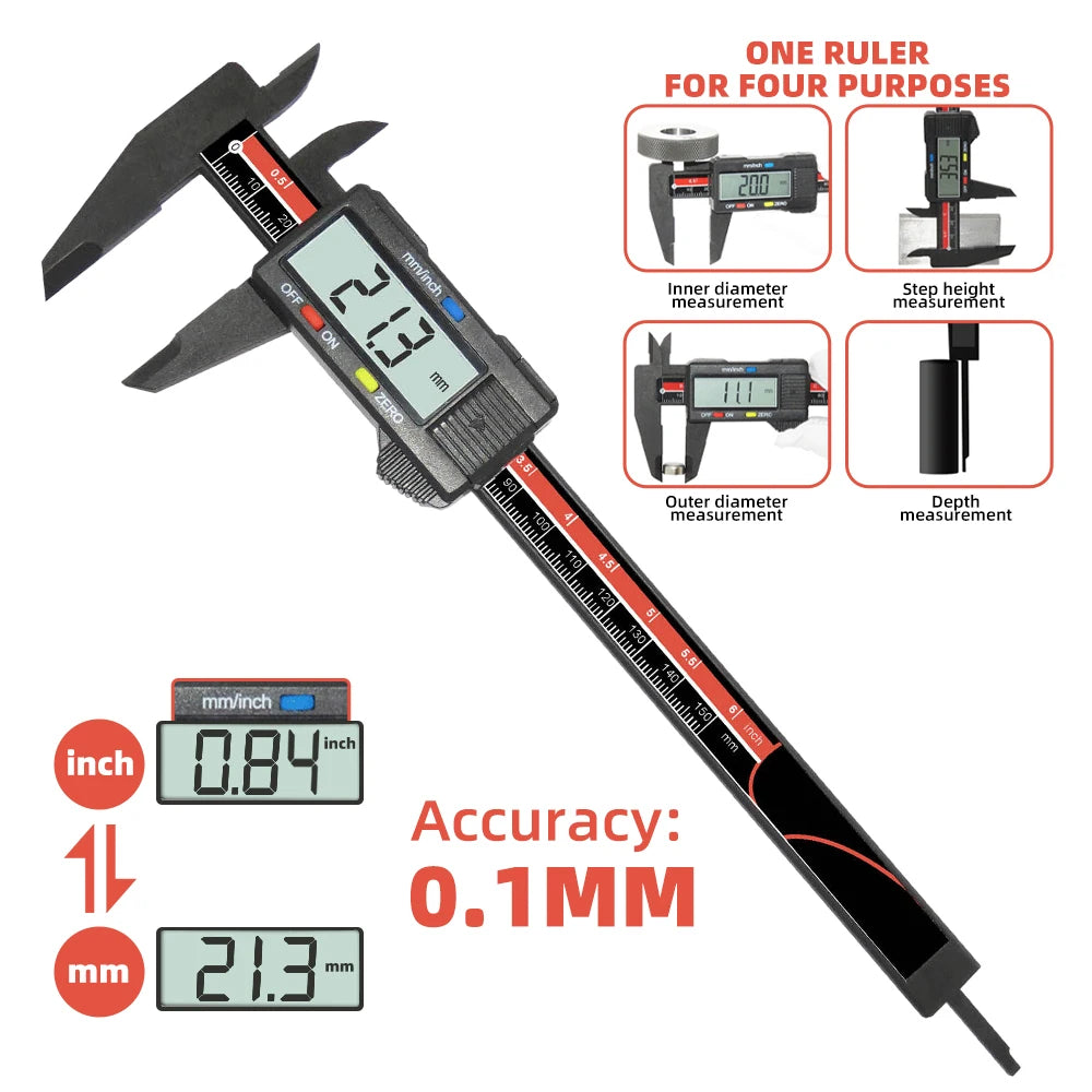 0-150mm 0.1mm Digital Caliper Electronic Vernier Caliper 6 inch Depth Measuring Tools Calliper Gauge Micrometer Digital Ruler