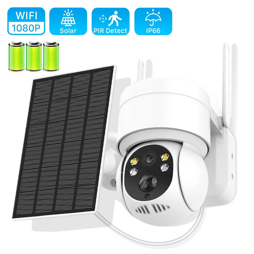 Outdoor Solar Wifi 4MP 1080P Camera Night Vision PIR Human Detection Wireless  PTZ Dome Video Camera Two Way Audio IP Cameras With Solar Panel 7800mAh Recharge Battery