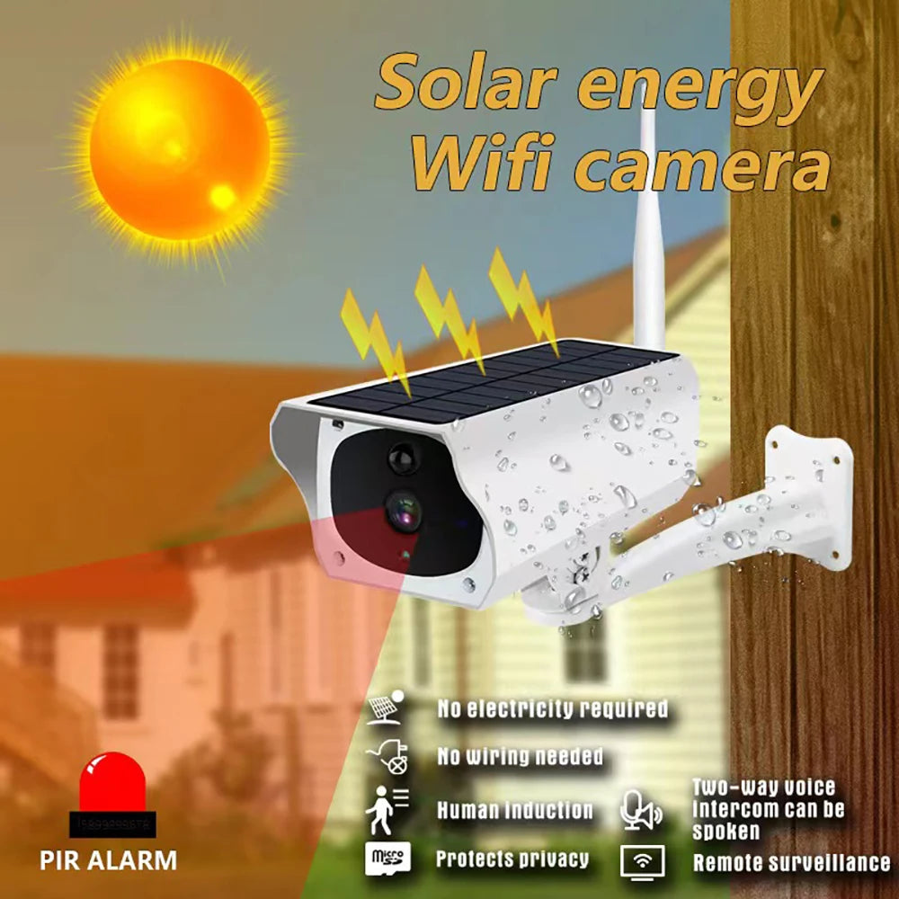 Solar WiFi IP Camera 1080P HD Outdoor Charging Battery Wireless Security Camera PIR Motion Detection Bullet Surveillance CCTV