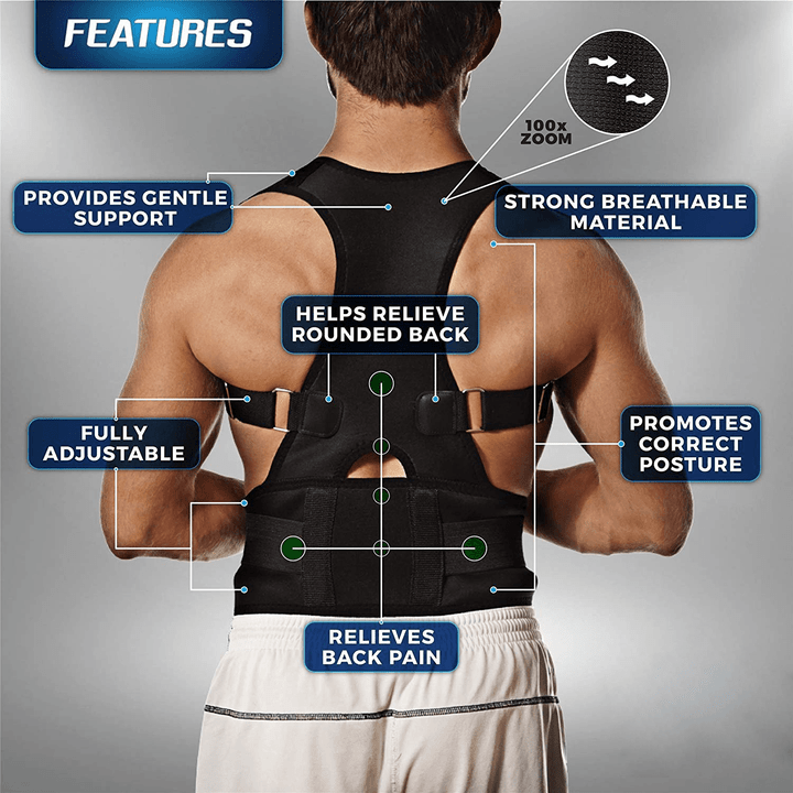 Adjustable Back Support Posture Corrector Brace Shoulder Belt Strap  White/Black/Blue