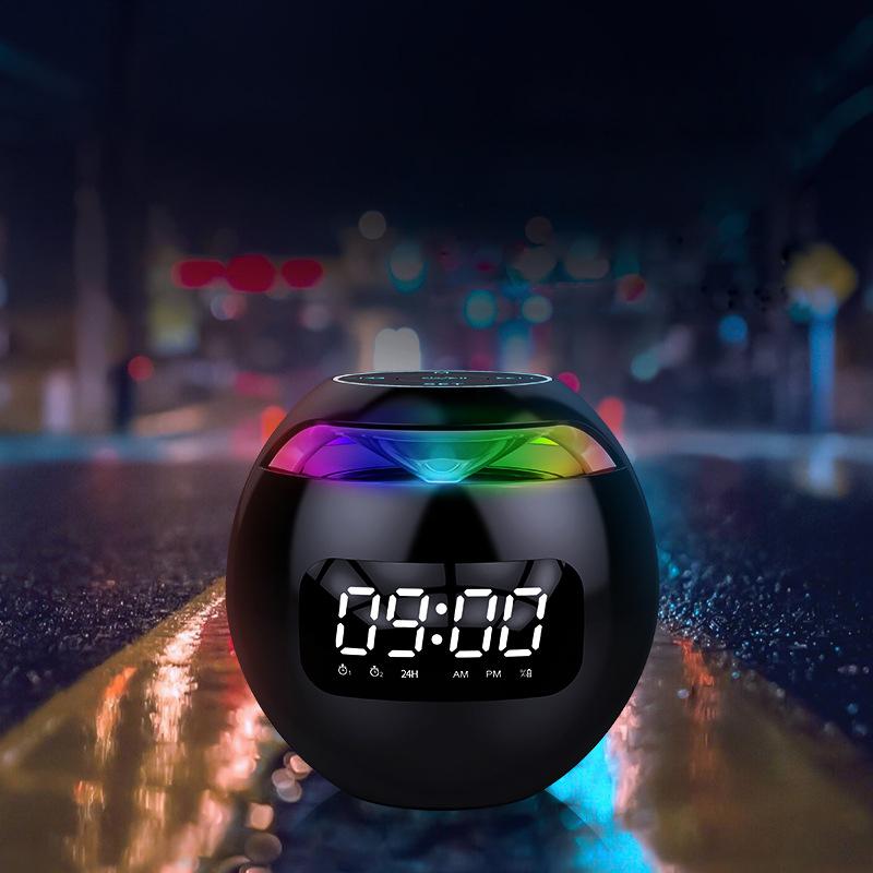 Ball Bluetooth Speaker With LED Light Portable Wireless Mini Speaker Dual Alarm Clock Subwoofer With Mic FM Multicolored