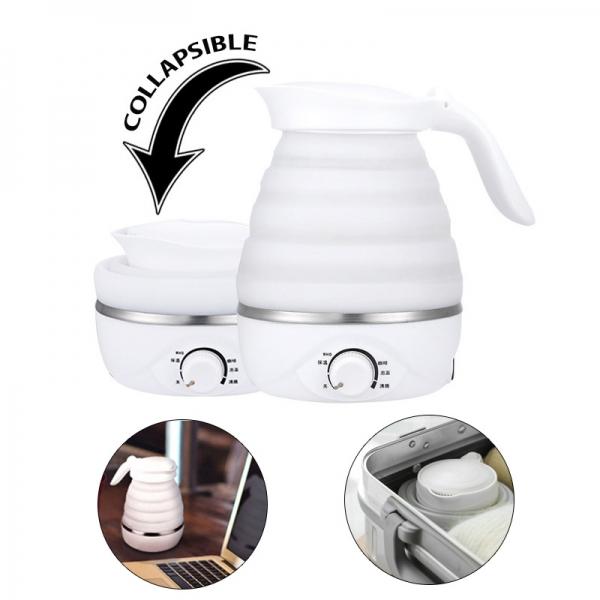 0.7L Portable Food Grade Silicone Boil Quickly & Dry Protection Foldable Electric Kettle for Travel Camping Home - EU Plug