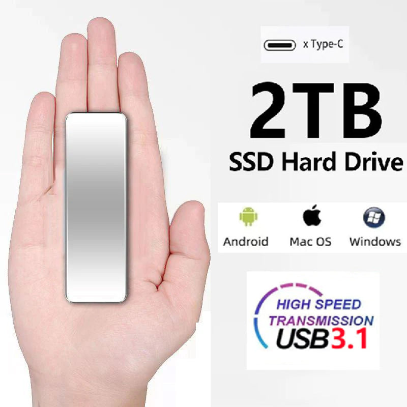 2TB Mini Slim SSD Hard Drive High Speed Mobile Solid State Drive Large Capacity Hard Disk External USB 3.1