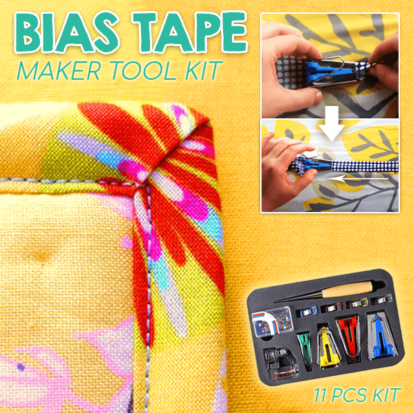Fabric Bias Binding Tape Maker Kit Binder Foot Wooden Awl Clips Pins Household DIY Sewing Quilting Tool Set