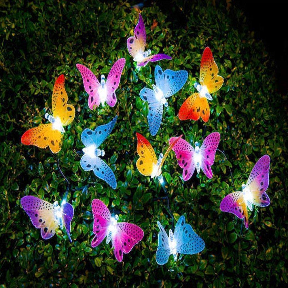 12/20 Led Solar Powered Butterfly Fiber Optic Fairy String Lights Waterproof Outdoor Garden Holiday Decoration Lights