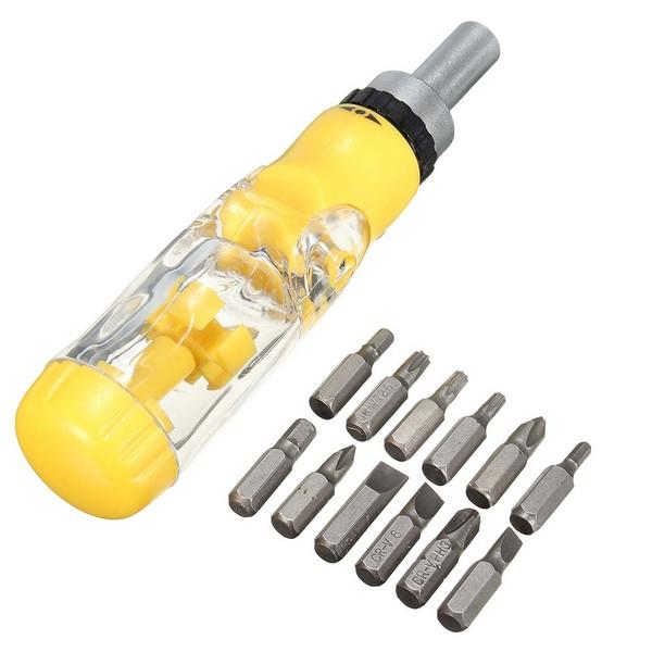 12-in-1 Multi-functional Precision Ratchet Screwdriver Set Hand Tool Repair Kit Yellow