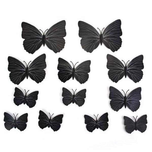 12pcs 3D Butterfly Wall Stickers Fridge Magnet Home Decoration Black