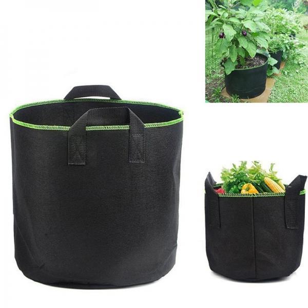 Garden Grow Bag Aeration Fabric Pots Flower Planters Bags with Handles - Black + Green