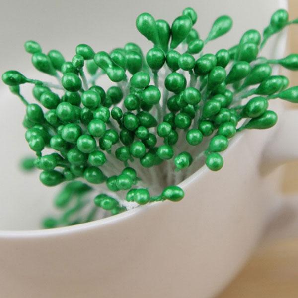 150pcs Artificial Flower Double Heads Stamen Pearlized Craft Cards Cakes Decor Flowers Green