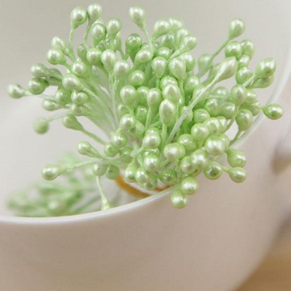 150pcs Artificial Flower Double Heads Stamen Pearlized Craft Cards Cakes Decor Flowers Mint Green