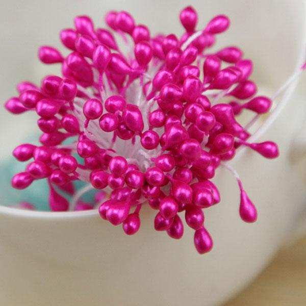 150pcs Artificial Flower Double Heads Stamen Pearlized Craft Cards Cakes Decor Flowers Rose Red