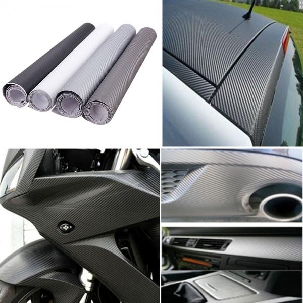 DIY Personalized 3D Car Sticker Waterproof Carbon Fiber Film Vinyl for Auto Vehicle Detailing Car Accessories Motorcycle  152 x 30CM - Black