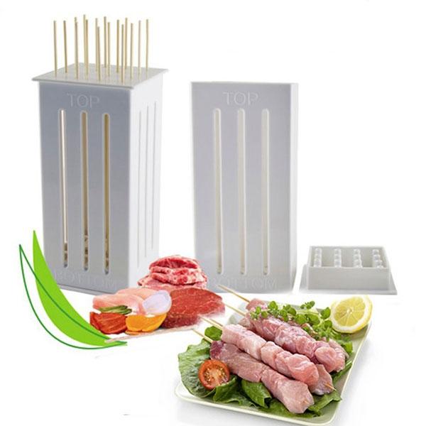 16 Holes DIY BBQ Slicer Box Food Meat Vegetable Slicer Box Portable Barbecue Grill Kebab Tool White