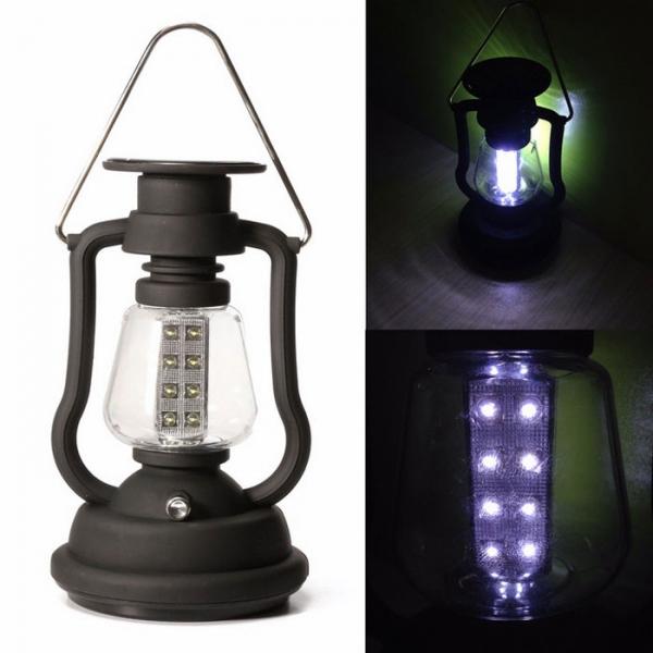 16 LED Solar Dynamo Camping Lamp Light Rechargeable Lantern with Hand Crank Black