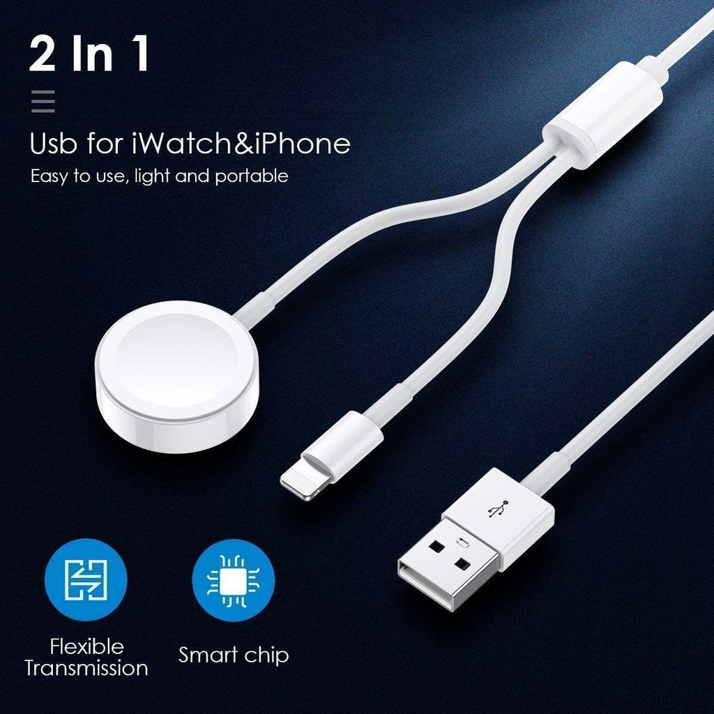 Smart 2 in 1 Charger Wireless QI Fast Charging Cable For Apple Watch Series SE/6/5/4/3/2/1 & All IPhone &All IPad Series