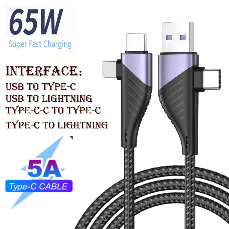 Newest 4 in 1 PD65W Fast Charging Charging Cable Data 5A USB C to TypeC For iPhone PD18W MacBook Pro MI Samsung Phone laptop